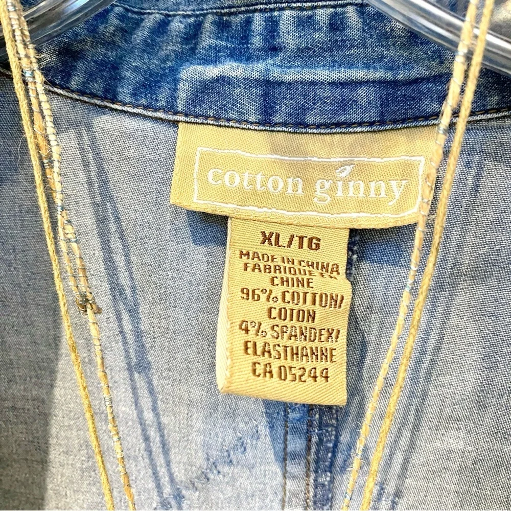 Upcycled patchwork vibe print on denim shirt w prairie country vibe - Picture 9 of 13